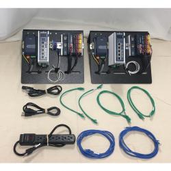 Emerson CPL410 Demo includes a CPL410 Processor w/Energy Pak cabled to Profinet RSTIP Drop with (4)DC Inputs, (4)Analog Inputs, (4)Relay Outputs, Safe Feed modules assembled on display base, pre-wired AC Adapter/DC Power Supply and carrying bag